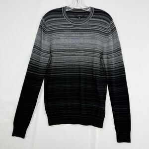 Marc Anthony Sweater Mens L Black Gray Stripe Cotton Cashmere Wool